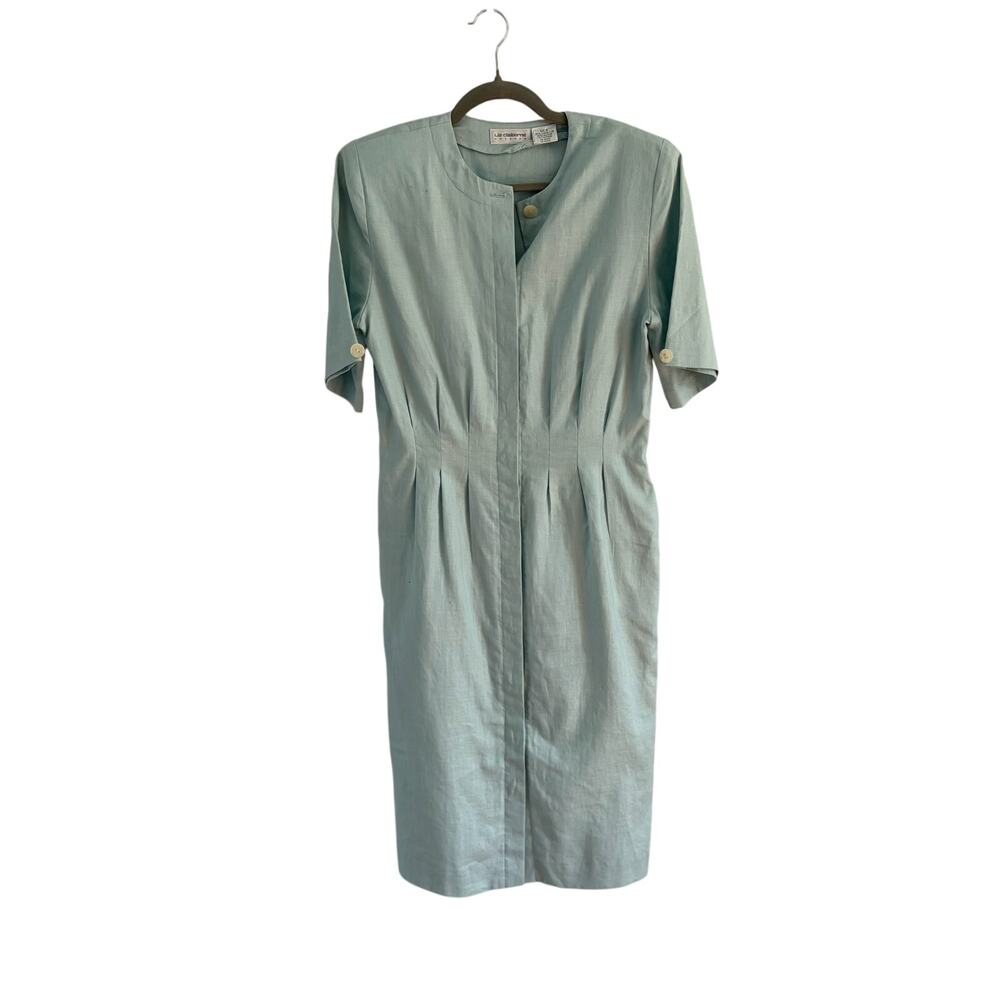 Vintage 80's Liz Claiborne 100% Linen Sheath Style Button Front Dress 8